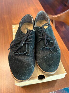 TOMS Women's Oxfords Size 8 Brogue Black Kiltie Wool Suede